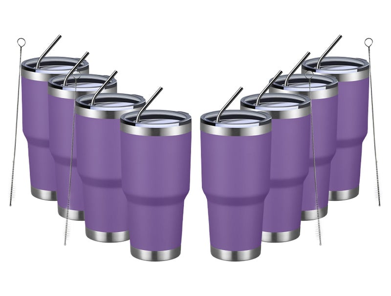 MEWAY 30oz Insulated Tumbler With Lids and Straws,Stainless Steel Double Vacuum Coffee Tumbler Cup, Brush, Durable Powder Coated Coffee Cup for Cold & Hot Drinks, Office, Travel(Purple,8 PACK) - Image 1